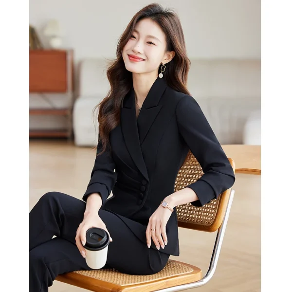 NAVIU Pantaloni da ufficio casual verdi per pendolarismo Set Giacca e pantaloni a due pezzi da donna slim a maniche lunghe elegante di nuova moda 4