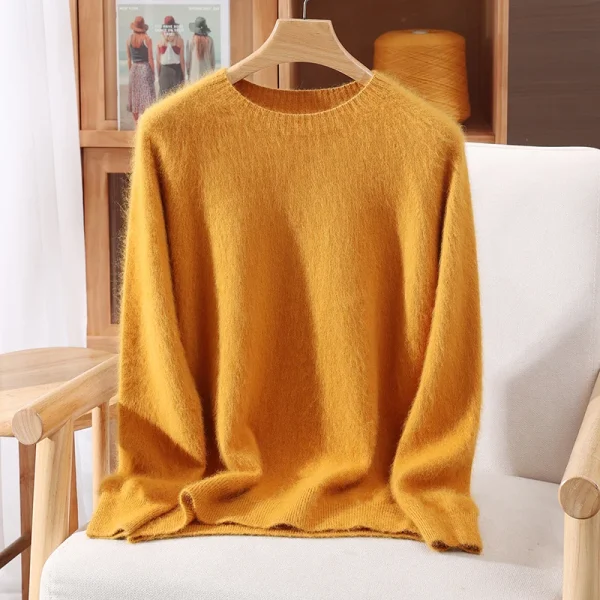 Maglione basic da donna in cashmere visone 100% pullover solido autunno inverno lungo lanugine spazzolatura maglieria in cashmere manica raglan abbigliamento 4