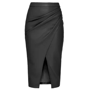 Novità nella gonna in pelle PU da donna 2024 Autunno Inverno Office Lady a vita alta con cerniera a pieghe gonne aderenti gonna sexy femminile 1