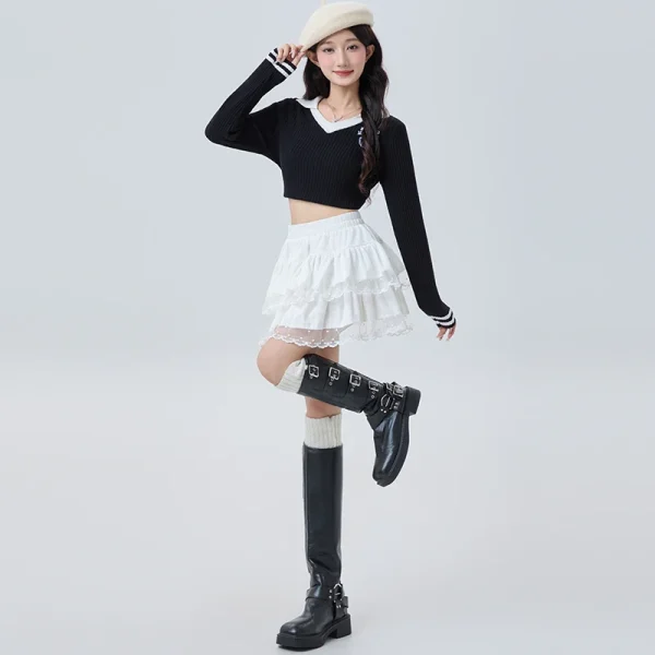 Gonna da balletto Y2K da donna in velluto con design a torta a vita alta soffice corto in pizzo vestibilità slim autunno inverno abbigliamento da festa 2
