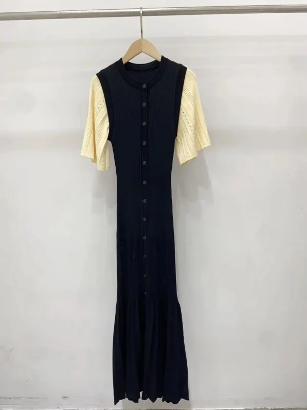 Abito da donna monopetto in maglia scava fuori o-collo manica corta femminile slim lavorato a maglia abito longuette estivo 3