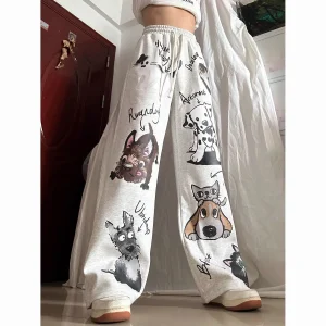 Onalippa Y2K Millennium 2025 Pantaloni casual sportivi con stampa di cani creativi Donna Anime Abby Pantaloni larghi carini 1
