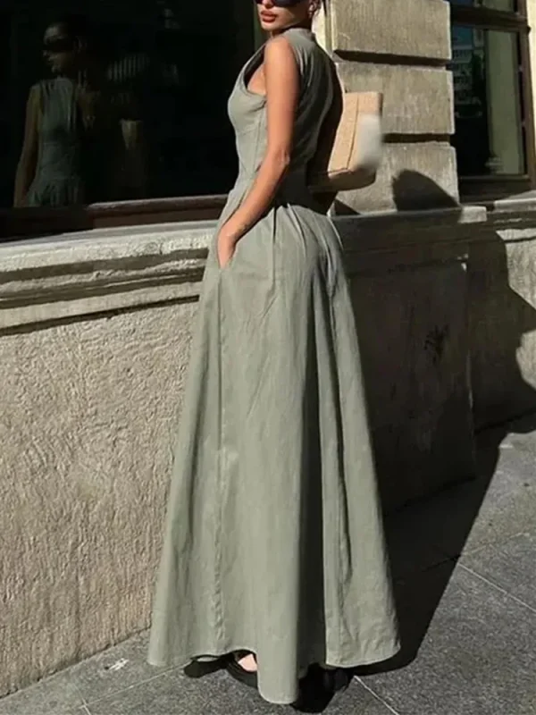 MUJER Abito lungo con cerniera Donna Abito aderente senza maniche pieghettato Abiti da festa eleganti estivi per le donne 2025 Nuovi abiti midi 6