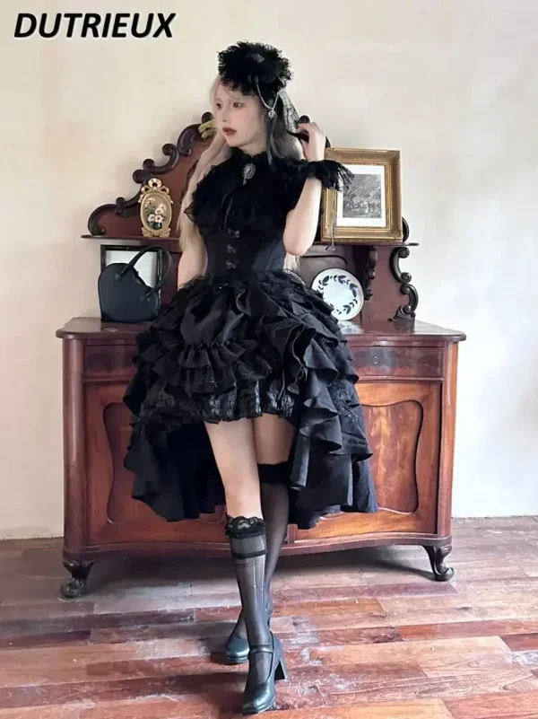 Gonna a vita alta Lolita in stile gotico scuro giapponese Primavera e autunno Nuove ragazze dolci e carine Gonne gonfie versatili in tinta unita 5