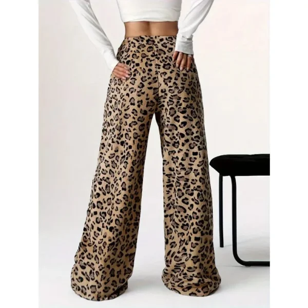 Pantaloni lunghi larghi da donna moda primavera autunno moda donna casual nuovi pantaloni stringati a gamba larga con stampa leopardata 4