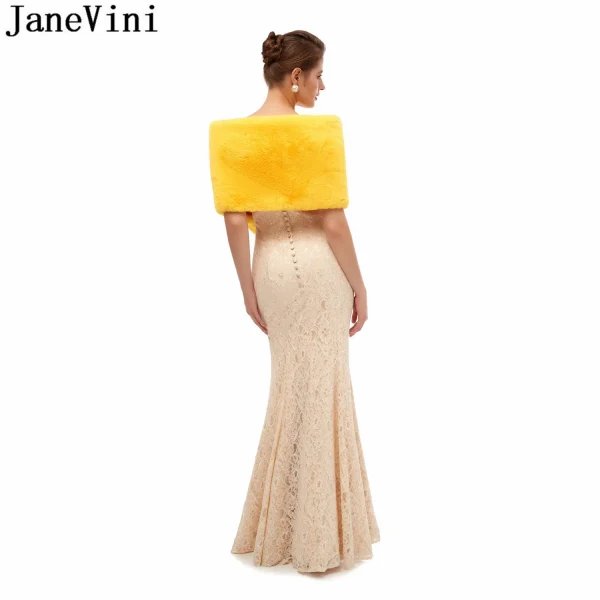 JaneVini 2020 stole in pelliccia sintetica gialla inverno caldo nero abito da sera da sera pelliccia finta scialle da sposa avvolge giacca Bolero mariage cape 4