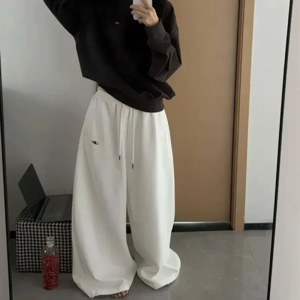 Pantaloni sportivi casual neri American retro hip-hop da donna oversize coreano streetwear pantaloni da jogging larghi pantaloni a gamba larga a vita alta 5
