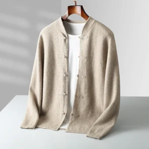 Autunno e inverno nuovo 100% lana merino cardigan da uomo retro Tang suit casual cashmere maglione lavorato a maglia giacca imbottita 1