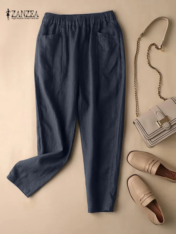 ZANZEA pantaloni estivi donna pantaloni Vintage in cotone elastico in vita solido Harem Pant Casual Pantalon allentato Oversize rapa Palazzo 3