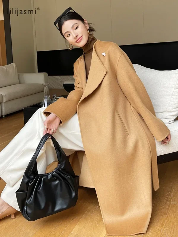 Cappotto di lana con colletto doppio scopo Bottone in corno Cappotto di lana 100% da donna Doppi strati Autunno Inverno Giacca lunga Trench spesso # 23 1