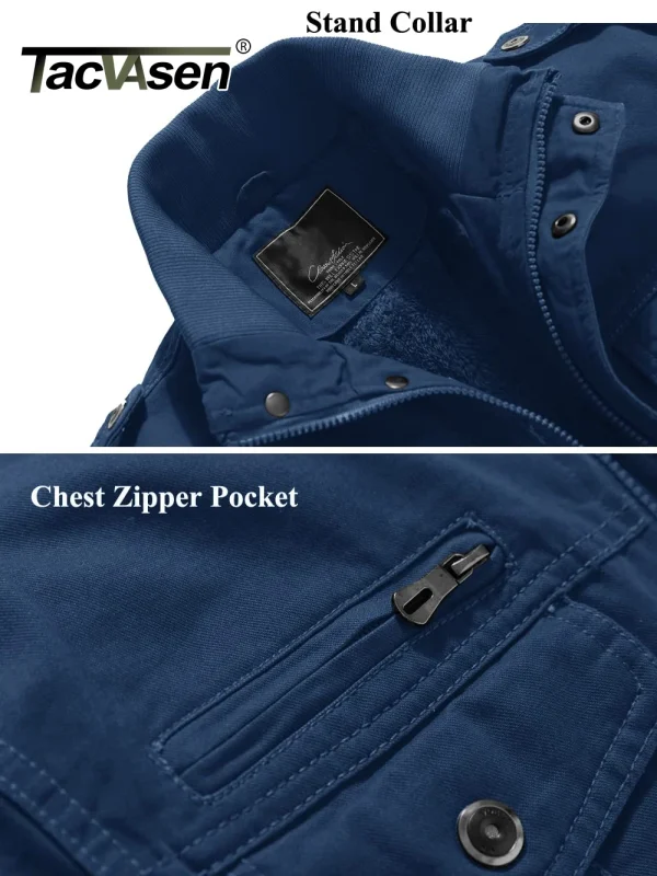 TACVASEN Giacche casual in pile addensato invernale oversize Giacca da uomo in cotone Cappotto Multi-tasche Giacca calda Parka Giacca a vento 4