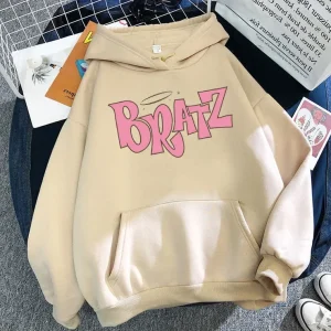 Felpa con cappuccio con stampa di lettere Bratz Autunno Inverno in pile a maniche lunghe Felpa con cappuccio versatile casual unisex Stile streetwear 1