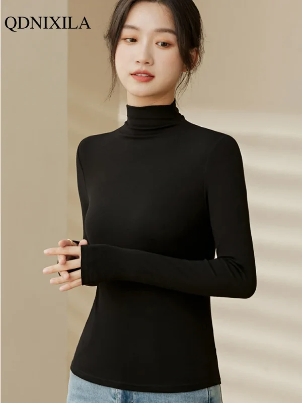 Mezza dolcevita Modal Bottoming Shirt donna autunno inverno nuova usura interna moda Slim nero addensato manica lunga Top Pullover 2