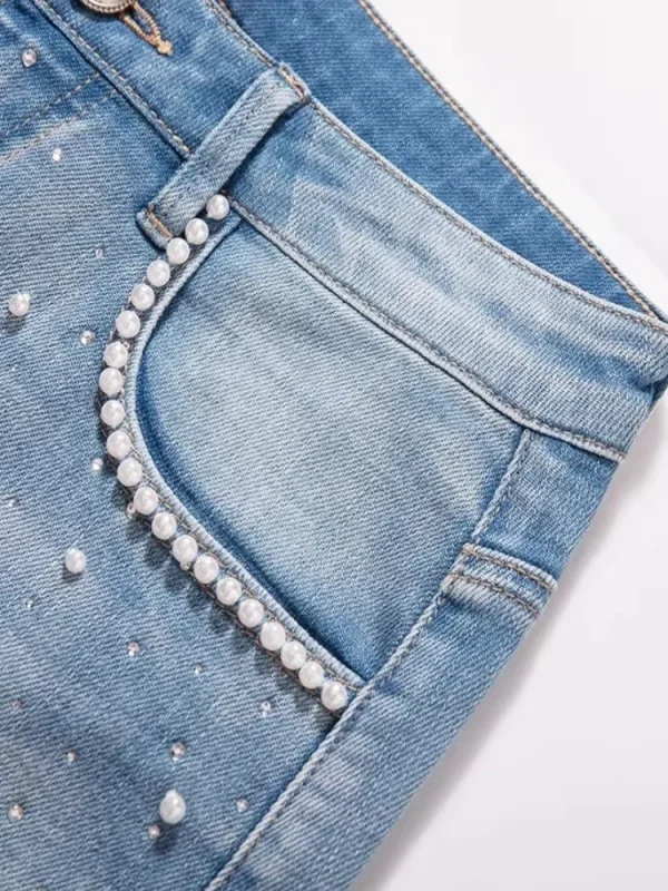 Designer da donna autunno inverno che bordano ricamato scava fuori jeans rosa pantaloni in denim a gamba larga pantaloni alla caviglia a gamba dritta 3