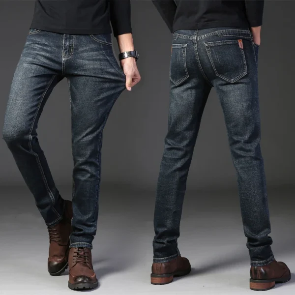 2024 primavera autunno uomo blu classici jeans larghi dritti pantaloni casual in denim elasticizzato in cotone business pantaloni neri di marca maschile 4