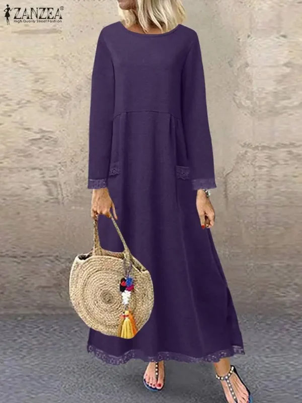 ZANZEA inverno autunno felpa vestito donna pizzo Crochet Pullover Vestidos solido O collo manica lunga in pile prendisole Robe felpe con cappuccio 5