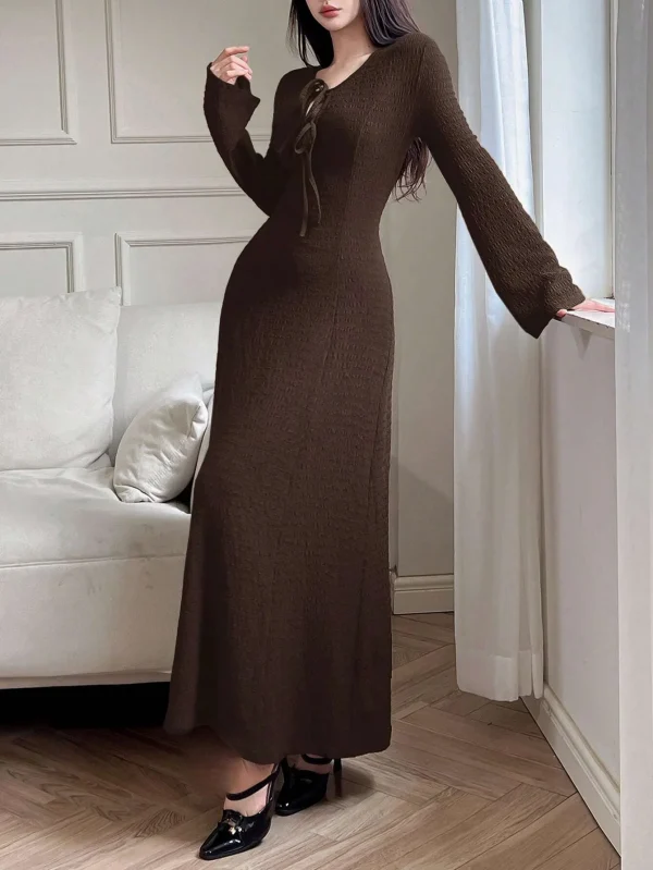 Nuovo abito semplice basic semplice a maniche lunghe da donna elegante autunno e inverno 5
