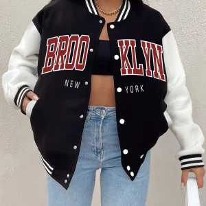 Brooklyn New York 1898 Art Letter Stampa Maglia da baseball Bottone femminile Giacca in pile Autunno Abbigliamento casual Abbigliamento sportivo allentato Donna 1
