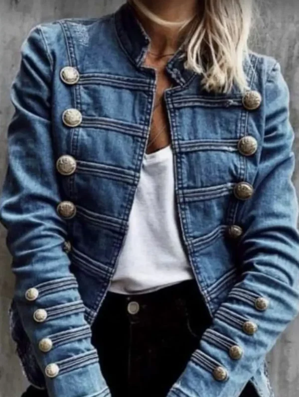 Giacca di jeans con bottoni vintage per donna colletto alla coreana primavera inverno slim casual jeans retrò capispalla cappotto di jeans Harajuku 2024 2