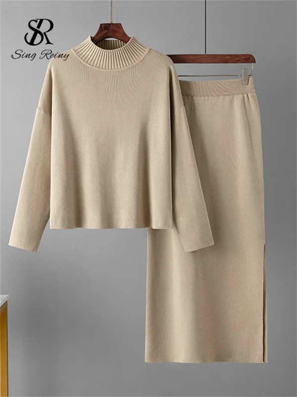 SINGREINY Moda Autunno Maglione Due Pezzi Abiti da Donna Allentato Caldo Pullover + Gonna Lunga Divisa 2024 Inverno Casual Set Lavorato a Maglia 4