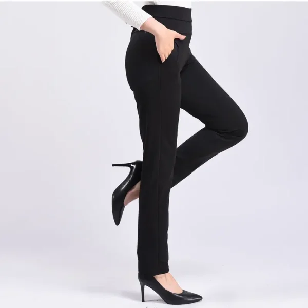 Autunno inverno 5XL addensare pantaloni dritti scozzesi Vintage All-match Casual Slim vita alta elastico donna moda pantaloni a matita 5