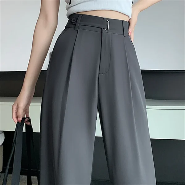 Seoulish Pantaloni Casual da Donna Estivi Pantaloni a Gamba Larga Elegante Office Lady 2024 Nuovo Colore Solido a Vita Alta Pantaloni Allentati Femminili 1