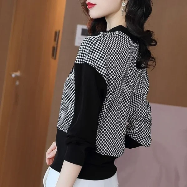 Moda versatile elegante primavera nuova stampa T-shirt donna O-Collo patchwork ricamo filo a vite allentato casual manica lunga Top 5
