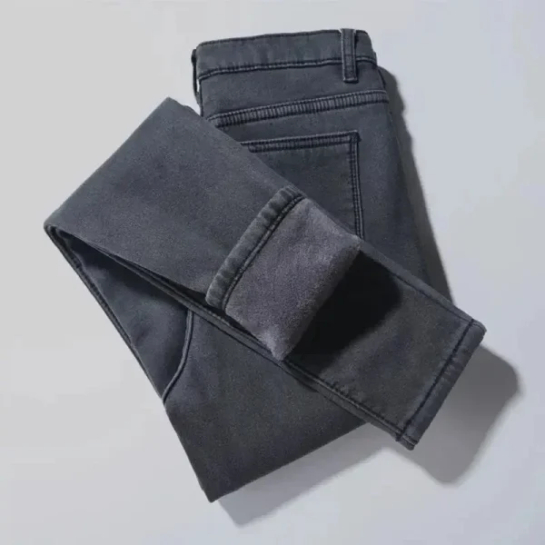 2024 Jeans foderati in pile ispessito a vita alta da donna di nuovo stile Pantaloni imbottiti in cotone nero Abbigliamento esterno alla moda 2