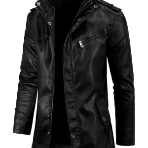 Cappotto lungo da uomo uomo autunno moda giacca lunga in pelle con tasca calda uomo inverno casual giacca in pelle vintage stile Inghilterra Parka 1