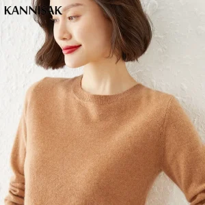 Autunno Inverno Maglione da donna O-Collo Cashmere Pullover solido Camicia con fondo sottile Manica lunga Casual Basic Pull Femme Maglione 1