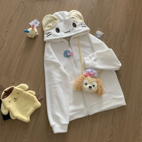 Felpe con cappuccio in pile da donna stile Lolita Deeptown Kawaii Cutecore Felpa con cerniera per ragazza morbida giapponese oversize Cardigan casual in cartone animato 2