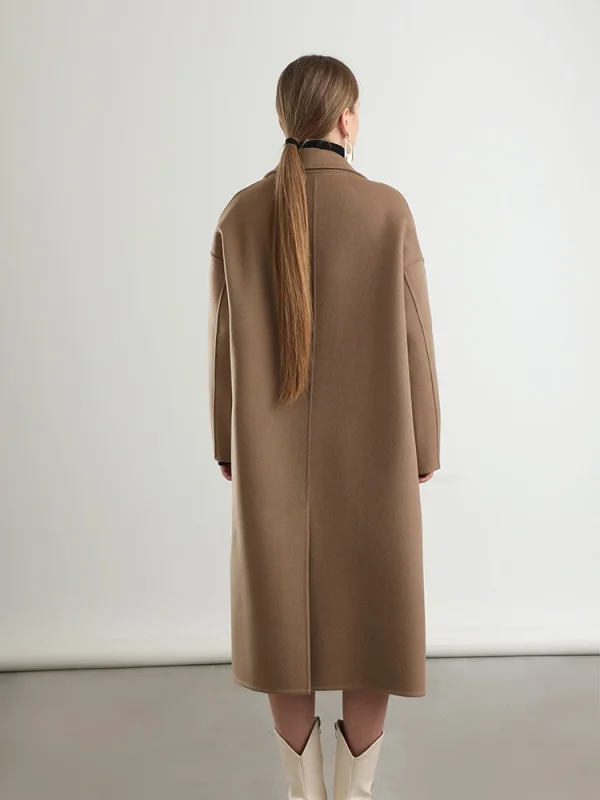 Cappotto da donna con risvolto allentato in lana 100% cappotto lungo doppiopetto tasca con colletto rovesciato doppio strato tacca stretta autunno inverno #03 2