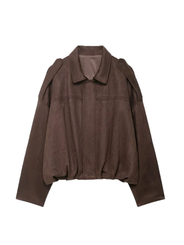 Giacca bomber oversize da donna in finta pelle scamosciata a maniche lunghe, capispalla chic e larghi, top alla moda femminile per la primavera, l'autunno, l'inverno 2