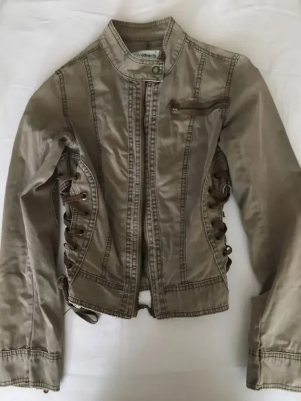 Y2K Giacca con cerniera verde militare retrò Donna Harajuku Giacca di jeans slim fit sexy Autunno Inverno Cappotto corto con colletto alla coreana Abbigliamento gotico 2