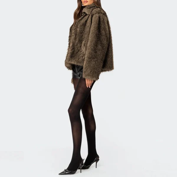 Giacca in pelliccia sintetica da donna di nuovo arrivo invernale Cappotto di pelliccia caldo spesso a maniche lunghe con risvolto elegante Capispalla da donna 4