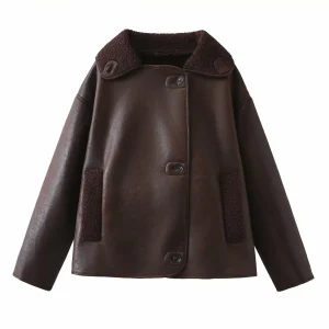 2024 Autunno Nuovo stile di abbigliamento da donna Cappotto giacca double face integrato in pelliccia con colletto ribaltabile alla moda e versatile 1