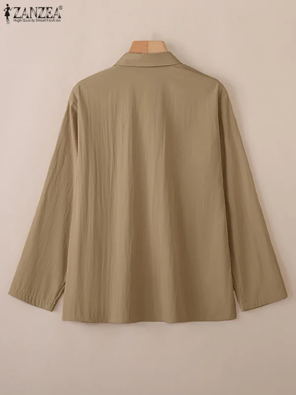 2025 ZANZEA Camicia moda autunno Camicetta da donna Collo con risvolto Top a maniche lunghe Elegante Solido Allentato OL Camicie da lavoro Tunica Blusas Femme 5