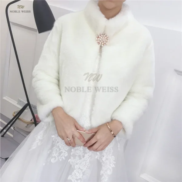 Cappotto in pelliccia sintetica Mantella in pelliccia Bolero da sposa Scialle in pelliccia sintetica da donna con maniche lunghe personalizzato 4