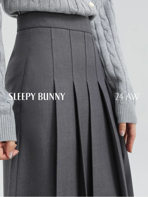 2025 Gonna a pieghe grigia autunno inverno per donna Gonna a trapezio a vita alta di media lunghezza per abito elegante stile ufficio Petite Lady 1