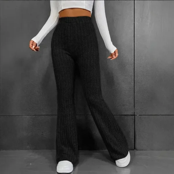 Pantaloni casual a vita alta con vestibilità ampia e fondo a campana lunga per donna Pantaloni comodi a gamba larga con motivo a righe nuovo arrivo 2