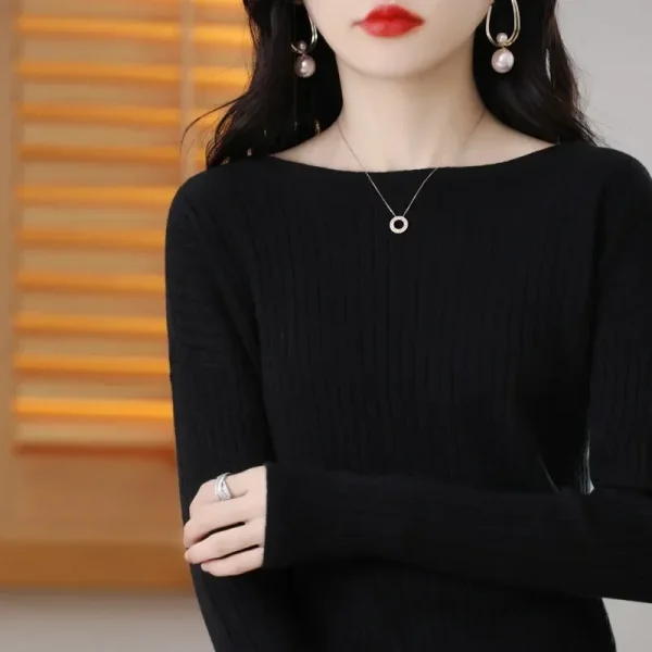 Maglione da donna Autunno Inverno Camicie Bottiming calde Moda coreana Slash Neck Pullover a maniche lunghe Slim Fit Maglieria calda casual 3
