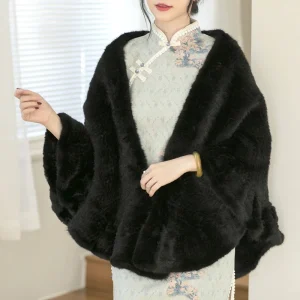 Besfilin Double-Sided Reale Pelliccia di Visone Mantello da Donna Mezza Rotonda Scialle da Viaggio Poncho Sciarpa Tessuta Moda Caldo Autunno Inverno 1