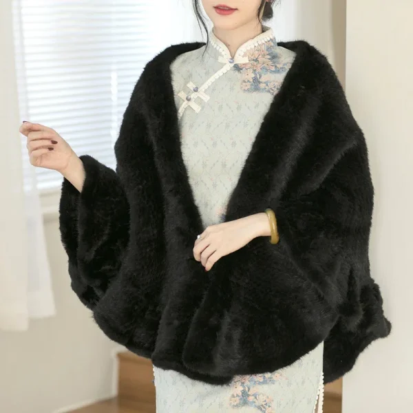 Besfilin Double-Sided Reale Pelliccia di Visone Mantello da Donna Mezza Rotonda Scialle da Viaggio Poncho Sciarpa Tessuta Moda Caldo Autunno Inverno 1