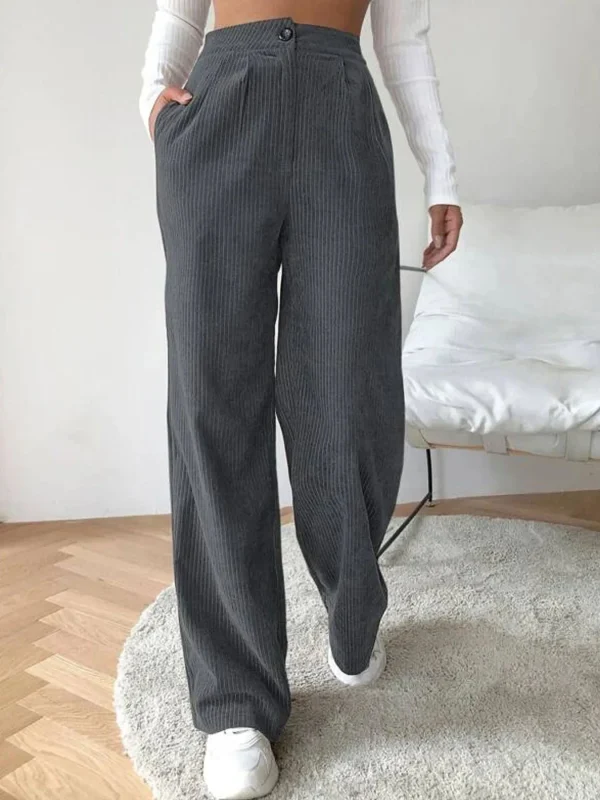 Pantaloni da donna in velluto a coste autunno inverno 2025 - Pantaloni a gamba dritta rilassati a vita alta, taglie europee e americane 2