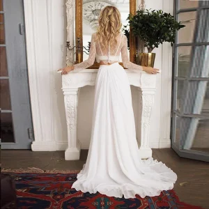 Elegante gonna da sposa in chiffon bianco Una linea Sweep Train Gonne lunghe da sposa Gonna lunga da donna in chiffon di seta lunga Saia Longa 1