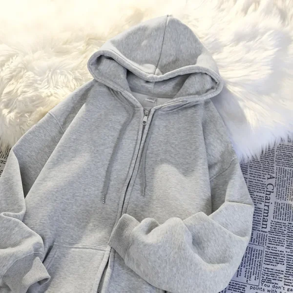 Giacca con cappuccio oversize da donna in cotone ispessito con cerniera in poliestere cardigan in pile capispalla cappotto in tinta unita stile pigro 5