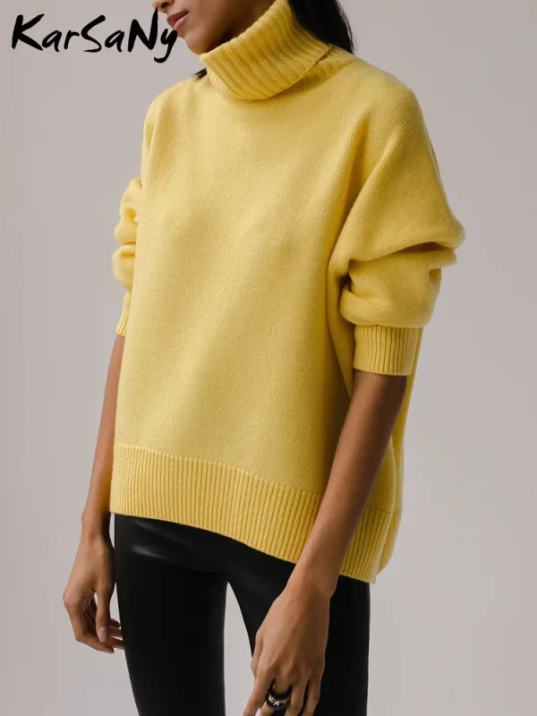 Maglioni spessi da donna Dolcevita oversize da donna Pullover bianchi caldi invernali Maglione oversize a collo alto lavorato a maglia per top da donna 1