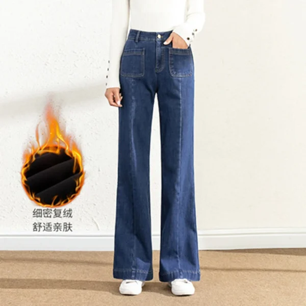 Jeans in Denim a gamba larga in velluto da donna, elasticizzato caldo addensato, tasche grandi, vita alta, moda, Jeans in pile invernale, primavera autunno 2