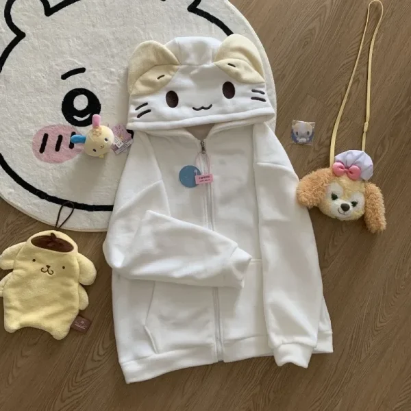 Felpe con cappuccio in pile da donna stile Lolita Deeptown Kawaii Cutecore Felpa con cerniera per ragazza morbida giapponese oversize Cardigan casual in cartone animato 5