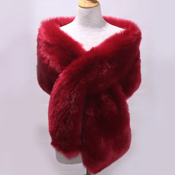 Lussuoso inverno da donna in pelliccia sintetica con collo a scialle, stola, coprispalle, caldo mantello da sposa, mantello da sera, festa di nozze, coprispalle in peluche 3